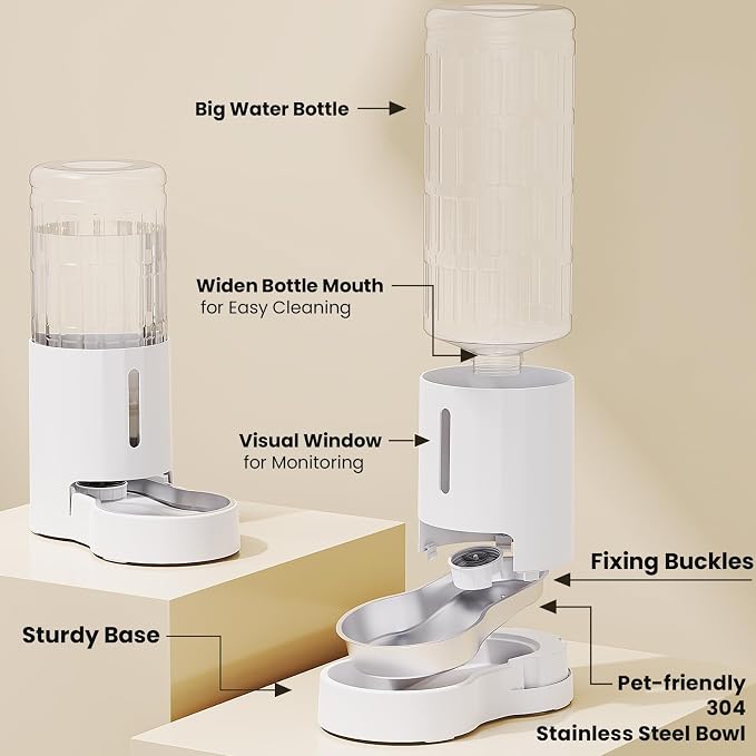 CZPET Dog Water Bowl Dispenser 9.5L, Wider Mouth Gravity Refilling (White) | With Stainless Steel Bowl Gravity Waterer, Large Capacity and Drinking Area Noise-Free for Pets - Image 7