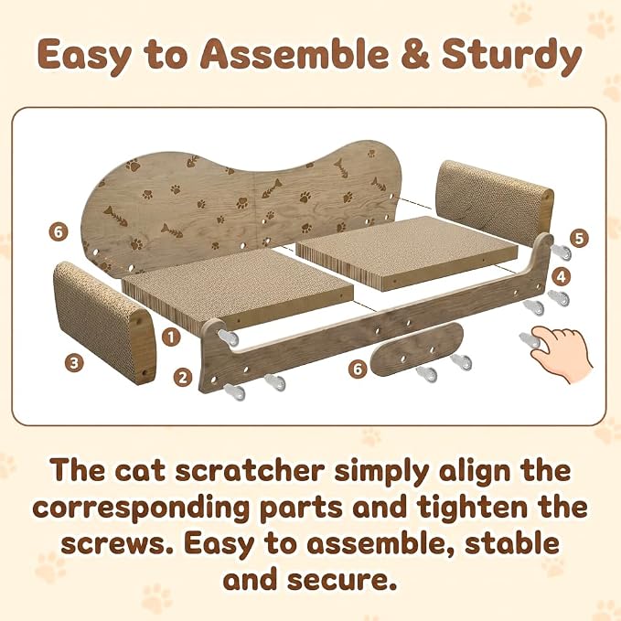 Cat Scratcher Bed,26 Inch Sofa-Shaped Cat Scratcher Couch, Large Luxury Durable Cardboard Sofa Scratcher Pad Furniture Protector for Indoor Cats Scrach,Rest and Play,Beige - Image 6