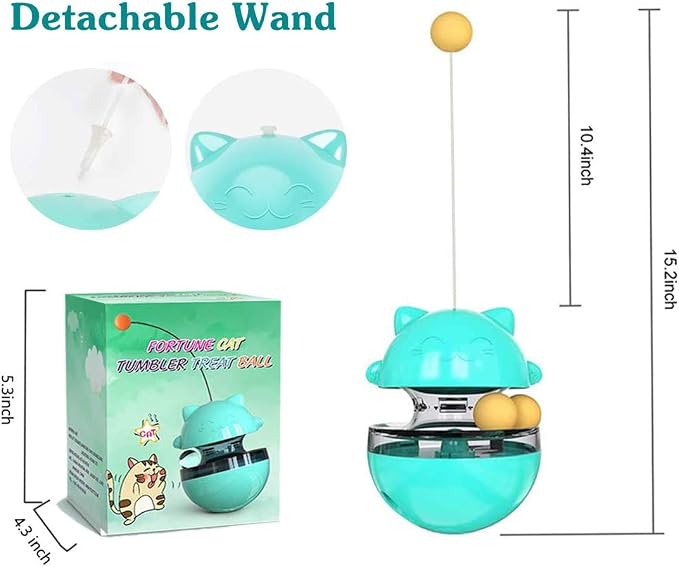 SUJAYU Cat Toy Funny Tumbler Interactive Ball, Treat Dispenser Automatic No-Electronic Move, More Exercise for Indoor Cats Kittens, Cat Self-Play IQ Traning Treat Toy Ball, Blue - Image 2
