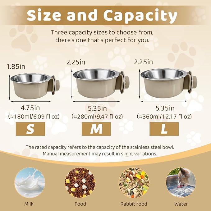 2Pcs Pets Lightweight Stainless Steel Bowl,Removable Stainless Steel Pet Hanging Food Water Feeder Bowl for Puppy Dog Cat Rabbit Ferret Bird Gunea Pigs (Gray-Large) - Image 3