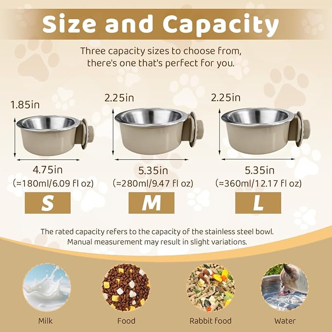 2Pcs Pets Lightweight Stainless Steel Bowl,Removable Stainless Steel Pet Hanging Food Water Feeder Bowl for Puppy Dog Cat Rabbit Ferret Bird Gunea Pigs (Gray-Small) - Image 3