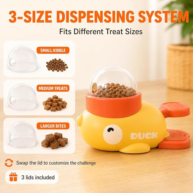 Interactive Dog Puzzle Toy, Cute Duck Treat Dispenser with Anti-Slip Pad, Press-Type Slow Feeder for IQ Training & Boredom Relief, Mental Enrichment for Small Medium Dogs & Cats (Yellow) - Image 3