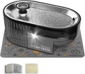 PAPIFEED Cat Water Fountain Stainless Steel with a Silicone Mat, 84oz/2.5L Automatic Pet Fountain with Water Level Window and LED Light, Quiet Low Power Cat Water Bowl & Cat Water Dispenser(Black) by PAPIFEED