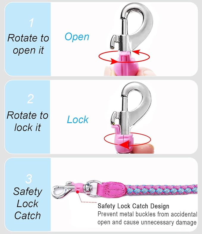 Reflective Dog Leash 2/3/4/6/10ft Braided 1/2" Strong Nylon Rope | 2FT Pink Dog Leash for Large Medium Small Dogs Walking Training Leads - Image 5