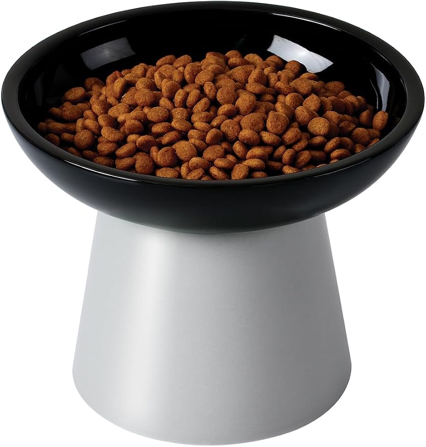 LoeJan Elevated Cat Food and Water Bowls Set, Extra Wide and Raised Ceramic Feeder, Anti-Vomit Whisker-Free Pressure Feeding Bowl for Kittens Adult Small Dogs (Black, Food Bowl) by LoeJan