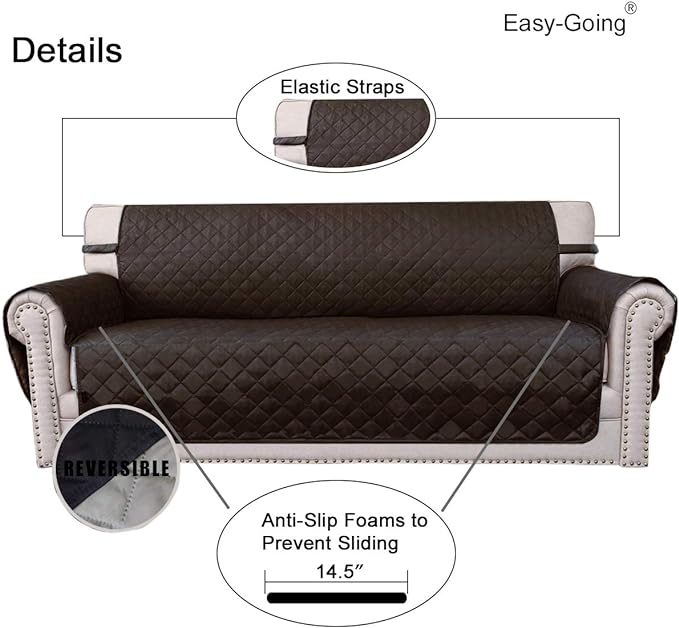 Easy-Going Reversible Couch Cover, 2 Cushion Sofa, Chocolate/Beige | Loveseat, Slipcover For Dogs, Water Resistant Furniture Mat, Living Room, Non-Slip Sofa Cover, Pet Friendly - Image 3