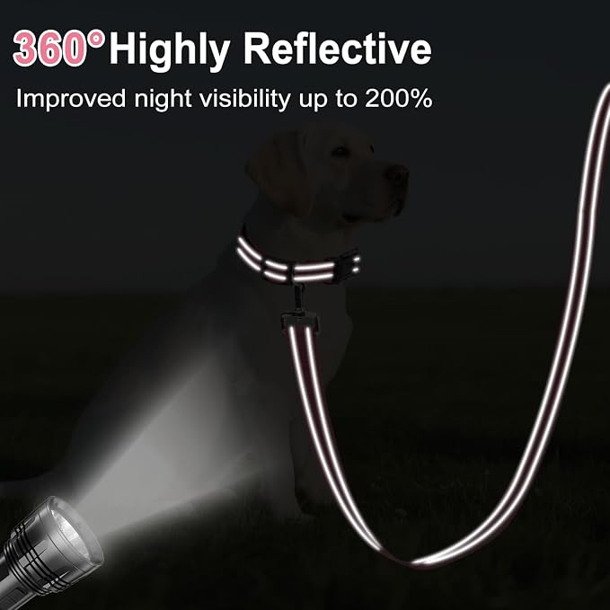6FT Reflective Dog Leash, Padded Handle for Medium Large Dogs | Comfortable Nylon, Soft Handle Cushioning, Reflective Safety at Night, Walking Leash for Park & Hiking (1in, Neon Pink) - Image 3