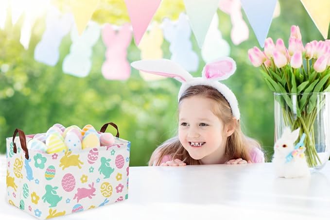 Sanjiaofeng Rectangular3Pack Easter baskets , Kids Easter Storage Bins Organizer.Boys and Girls,Easter Bunny Eggs Decor,Toys,Books,Easter Gifts . (3Pack Easter) - Image 2