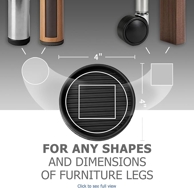 Yelanon Furniture Coasters - 4 Pcs 4”Round Furniture Caster Cups - Non Slip Pads Hardwood Floors Non Skid Grippers Rubber Furniture Feet - Anti Slide Floor Protector for Bed Couch Stoppers Black - Image 3