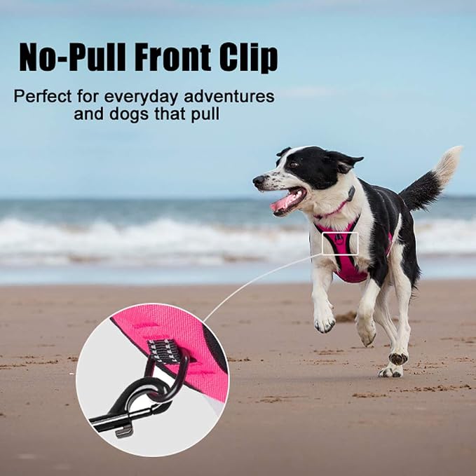 PoyPet No Pull Dog Harness Large, Reflective Vest with Front Clip & Handle | Easy On/Off, No Choke, Adjustable, 2 Leash D-rings, Soft Padded, Breathable, Oxford, for Walking Training, L, Pink - Image 2
