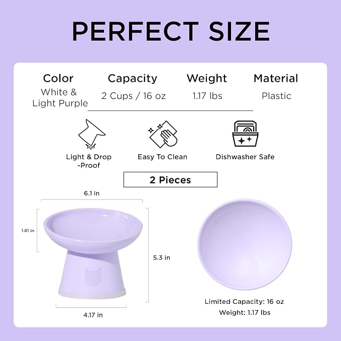 Necoichi BPA-Free Elevated Cat Food Bowls, 15° Tilted, 2-Pack (Lilac Ice) - Image 2