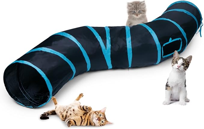 Sheldamy Cat Tunnel, S-2-Way Cat Tunnels for Indoor Cats, Collapsible Cat Play Tunnel, Interactive Toy Maze Cat House with 1 Play Ball for Cats, Puppy, Kitty, Kitten, Rabbit (Blue & Black) by Sheldamy