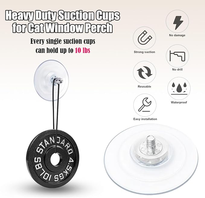 Cat Window Perch Suction Cup Replacement Accessories Clear Strong Suction Cup with Stainless Steel Screw Nuts, Set of 4 (Clear Silver) - Image 4