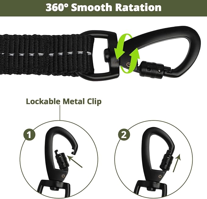 jenico Long Dog Leash 10FT: Heavy Duty Nylon Rope Leashes for Dogs Training with Reflective Threads Bungee and Padded Handle - Dog Lead for Large Small Medium Dogs Outside Walking Hiking - Image 3