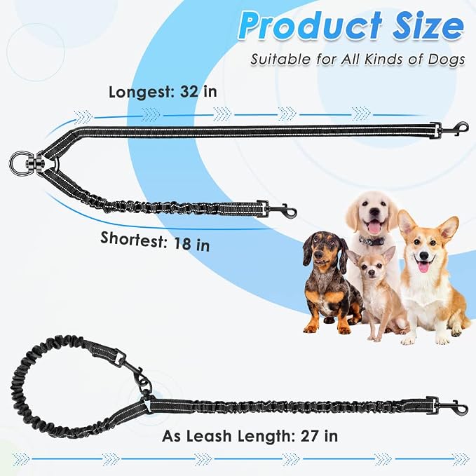 AUTOWT Double Dog Leash, No Tangle 360° Swivel Rotation Reflective Lead Attachment Bungee Extension Length Dual Two Dog Lead Splitter, Comfortable Shock Absorbing Walking Training for 2 Dogs - Image 5