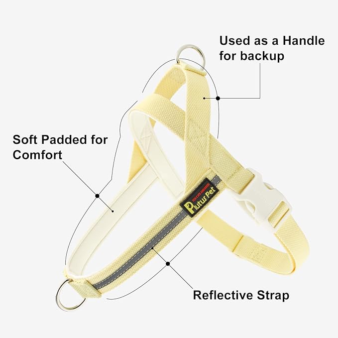 Plutus Pet Cotton Dog Harness and Leash Set, Reflective and Soft Padded, Quick Fit Vest Harness, for Small, Medium and Large Dogs, Light Yellow, XXS - Image 2