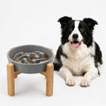 Elevated Ceramic Slow Feeder Dog Bowls Anti-Choking Slow Feeding for Medium& Large Anti-Slip Non-Lead & Toxic Durable Easy to Clean Maze Slow Feeder Bowl（8.66in Gray Stars Pattern） by addggo