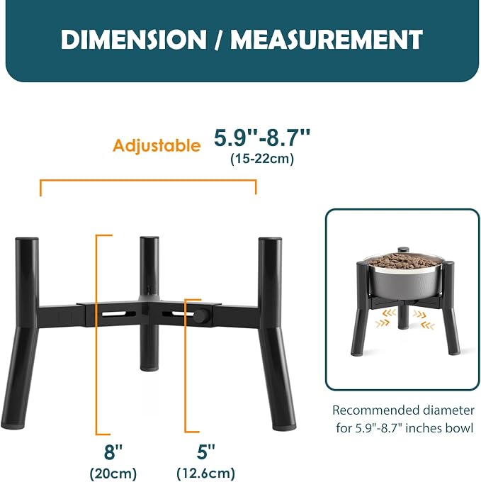 SHAINFUN Adjustable Elevated Dog Bowls Stand Compatible with 5.9 to 8.7 inch Wide Raised Stand with Metal Material for Medium and Small Sized Dogs (Bowl Not Included) - Image 4