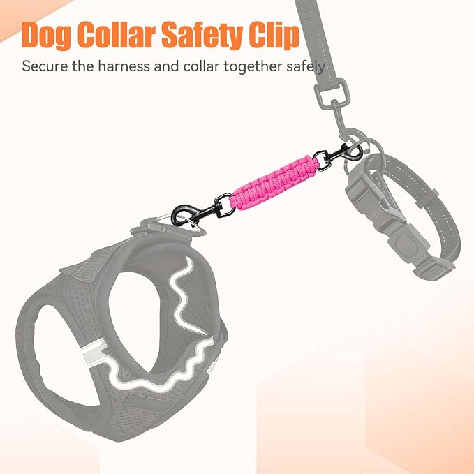 Dog Collar Safety Clip, Collar Companion, Handmade Backup Safety Strap, Double-Ended Clip Leash Connector, Suitable for Dog Harnesses, Prong, Pinch Collars (Pink, 1 Pack) - Image 4