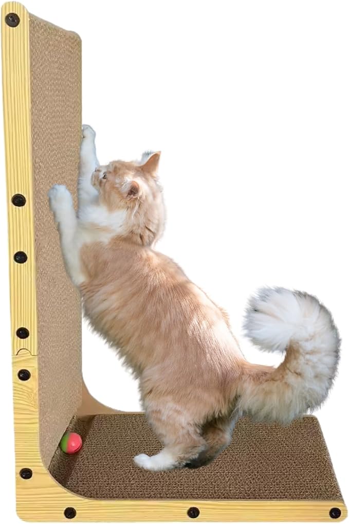 L Shape Cat Scratcher, 23.6 Inch Large Vertical Scratching Board Wall Mounted, Durable Cardboard Scratch Pad with Ball Toy - Protects Furniture for Indoor Cats (23.6in) - Image 6
