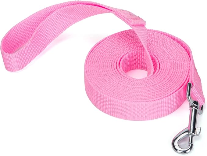 Strong Durable 15ft Nylon Dog Training Leash, 1 Inch Wide Traction Rope, for Small and Medium Dog (Pink, 15 Feet) by Siumouhoi