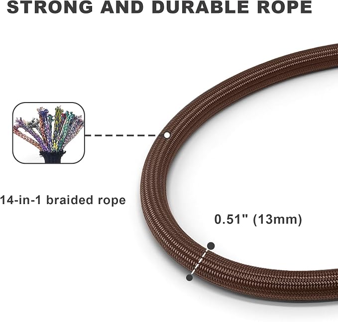 Rope Dog Leash with Two Handles, 6 Foot Heavy Duty Dog Leash with Aviation Aluminum Auto Locking Carabiner, Strong Nylon Pet Lead for Small, Medium, Large Dogs (Brown, 6FT-Two Handle) - Image 4