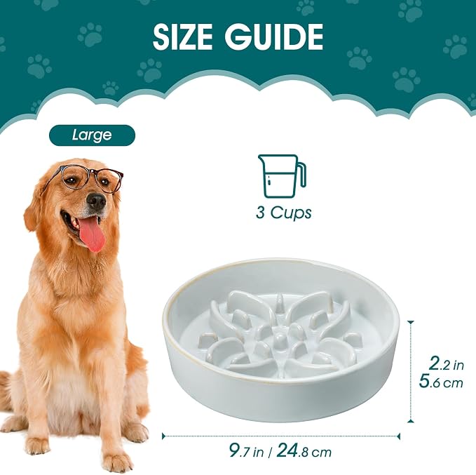 vancasso Ceramic Slow Feeder Dog Bowls, Puzzle Dog Food Bowls with Floral Maze, Anti -Slip Pet Food Dish for Large Breed, 3 Cups, Grayish Cyan - Image 2