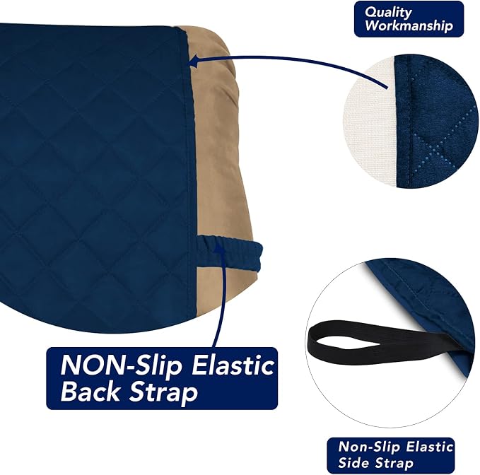 PureFit Reversible Quilted Oversized Recliner Sofa Cover, Water Resistant Furniture Protector, Washable Couch Cover with Elastic Straps for Kids, Pets (Small, Navy/Navy) | Navy/Navy, Water Resistant Couch Protector, Washable Pet Couch Cover with Non Sl... - Image 3