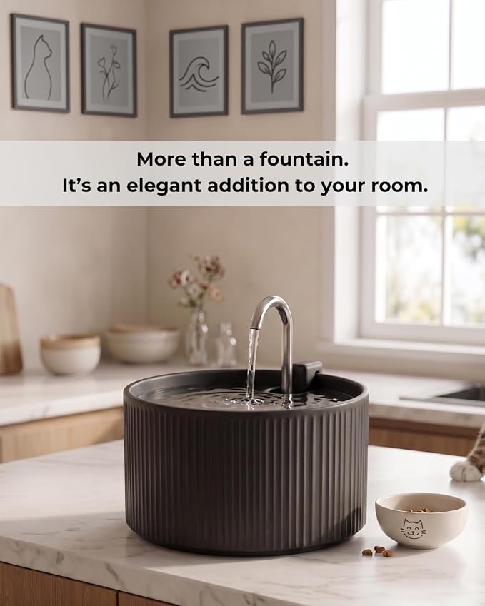 Wonder Creature Ceramic Cat Water Fountain 2.2L/74oz (Black) | Quiet Pet Fountain with BPA-Free Ceramic Material, Triple Filtration System, Easy Cleaning Design for Cats and Dogs - Image 9