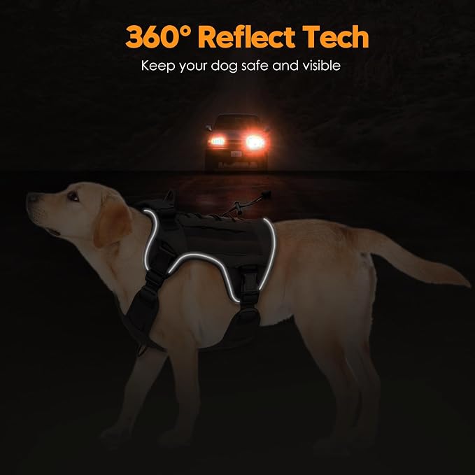 Heavy-Duty Tactical Dog Harness for Large Dogs, No Pull Adjustable Reflective Pet Vest with Molle System, K9 Military-Grade Control for Service Training, Outdoor & 10+ Breeds, Black, X-Large - Image 5