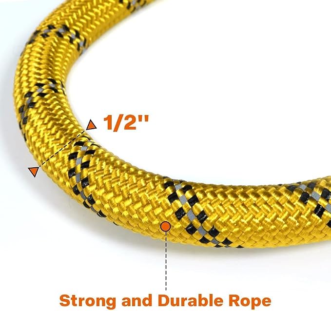 Taglory Rope Dog Leash for Medium Large Dogs, 5 FT Padded Handle, Yellow | Climbing Rope for Strong Pullers, Reflective for Night Walks and Training, Comfortable Grip, Anti-tangle Swivel Clip 1/2 inch - Image 3