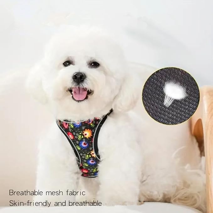 Step in Dog Harness No Pull Flower Adjustable Soft Mesh Harness | Reflective Pet Vest Harness and Leash Set for Small Medium Dogs - Image 4