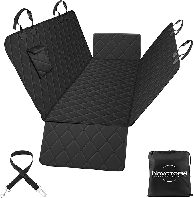 Dog Car Seat Cover for Back Seat 100% Waterproof, Long-Lasting and Soft Nonslip Backseat Dog Cover for Cars, SUVs and Trucks, 600D Oxford Fabric, Black, Standard (54" W x 59" L) by Novotopia