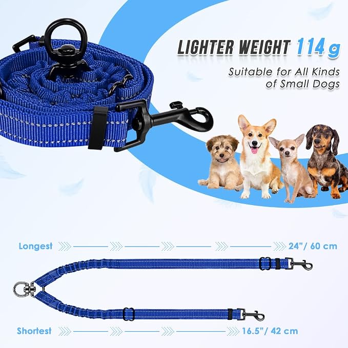 AUTOWT Double Dog Leash, No Tangle 360°Swivel Rotation Reflective Lead Attachment Adjustable Length Dual Two Dogs Lead Splitter, Comfortable Shock Absorbing Walking Training for 2 Dogs - Image 3