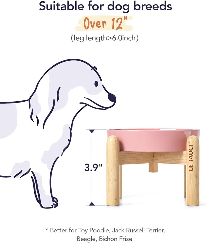 LE TAUCI Ceramic Slow Feed Dog Bowls, Elevated for Small Breeds, Anti-Gulping, Non-Slip, 6 inch, Pink - Image 5