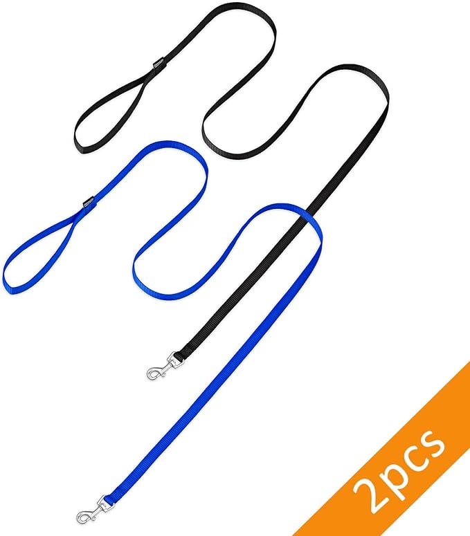 AMAGOOD 6 FT Puppy/ Dog Leash, Strong and Durable Traditional Style Leash with Easy to Use Collar Hook, Great for Small, Medium and Large Dogs (5/8 in x 6 ft, Black and Blue (2-Pack)) - Image 2