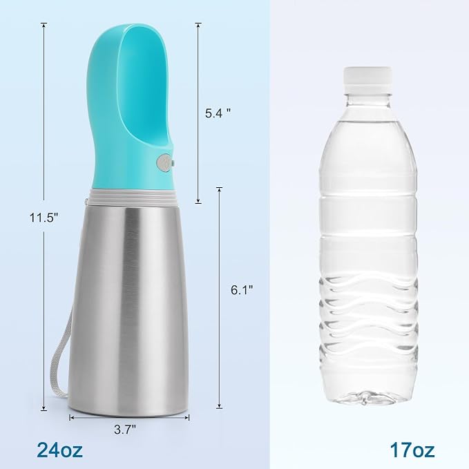 Portable Dog Water Bottle, 24 OZ Stainless Steel Pet Water Dispenser | Leak Proof Pet Water Dispenser with Drinking Feeder, Durable, Use for Dog Travel, Walking, Hiking, and Outdoor Activities - Image 5