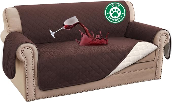 Turquoize 100% Waterproof Couch Cover Sofa Covers for 2 Cushion Couch Loveseat Covers Triple Non-Slip Couch Cover for Dogs Washable Furniture Protector Cover for Pets, Kids,Dog (Loveseat 54", Brown) by Turquoize