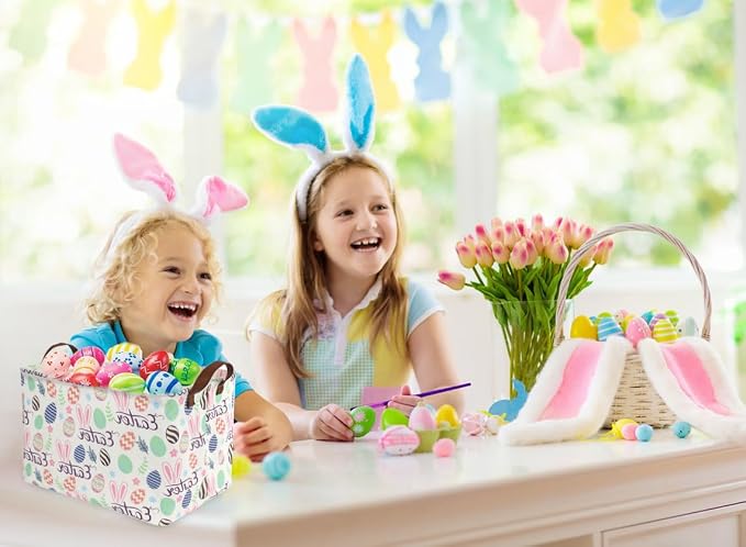 Sanjiaofeng Rectangular3Pack Easter baskets , Kids Easter Storage Bins Organizer.Boys and Girls,Easter Bunny Eggs Decor,Toys,Books,Easter Gifts . (3Pack Easter) - Image 4