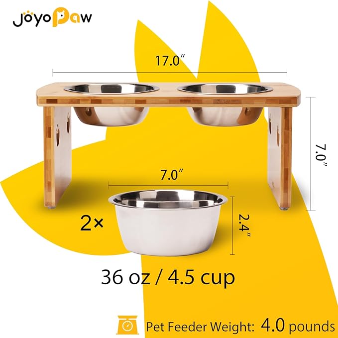 Elevated Dog Bowls, Bamboo Raised Dog Bowl for Medium Dogs, with 2 Stainless Steel Bowls (7'' Tall-40 oz Bowl) - Image 2