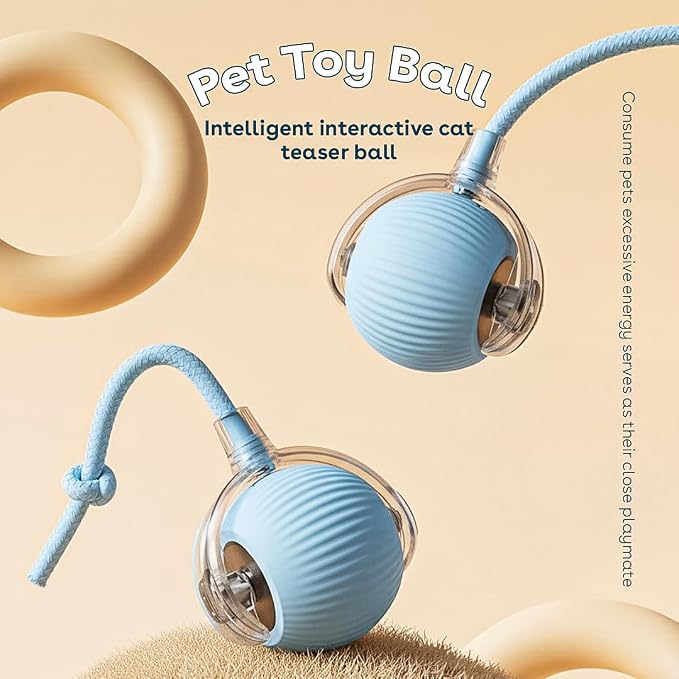 Interactive Cat Toy Ball, Automatic Intercative Cat Toys for Indoor Cats, The 3rd Generation Agile Moving Cat Ball with Elastic Mesh Tail, Toys for Indoor Adult Cats, Motion Activated (Blue) - Image 5