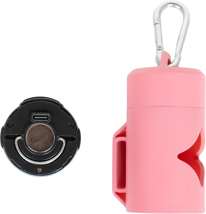 Lumi Waste Bag Holder with LED Flashlight and Carabiner Clip Pink | Dog waste bag holder with LED flashlight, carabiner clip, and waste bags for walks, hikes, travel, and everyday use. - Image 4