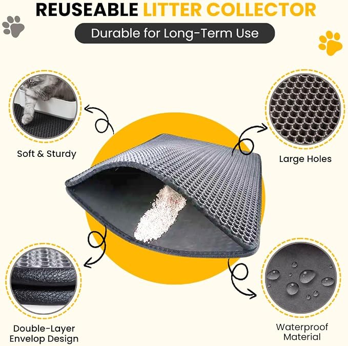 Andalus Brands Medium Cat Litter Mat - Waterproof & Urine-Proof Litter Box Mat, Non-Slip Kitty Litter Mats for Floor, Easy to Clean Litter Trapping Design (24" x 15", Black) - Image 6