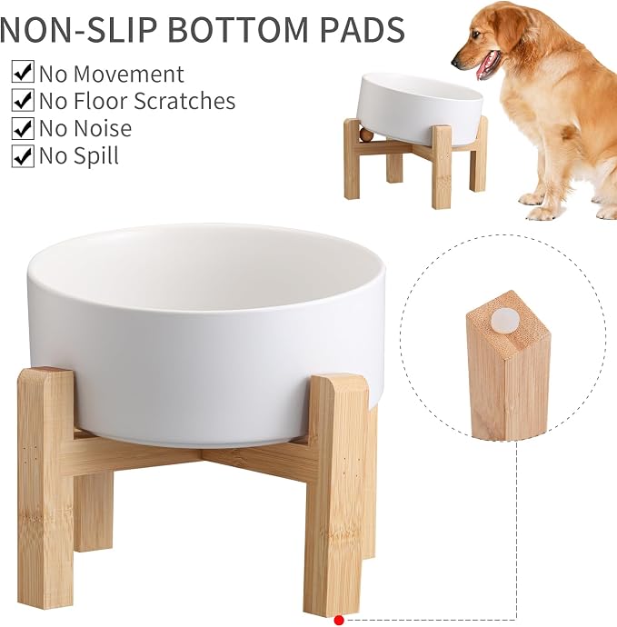 White Elevated/Raised 15°Tilted Anti Slip Ceramic Dog Bowl for Small/Medium Breeds,Slanted Bulldog Big Face Pet Food Water Feeding Dish with Stand for Cats and Dogs (3.6 Cups/28 OZ) - Image 2
