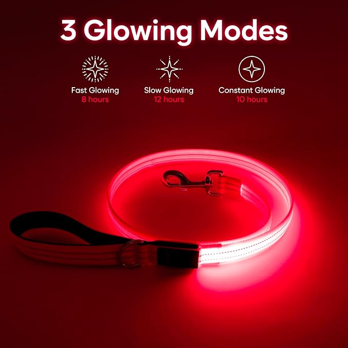 LED Dog Leash, 4 Ft Light Up Dog Leash USB Rechargeable Waterproof, Nylon Reflective Leashes with Padded Handle, Safety Glow in The Dark Walking Lead for Large Medium Small Pets(Pink) - Image 4