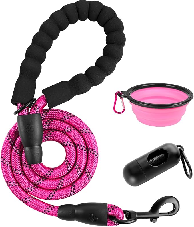 BARKBAY Dog Leashes for Large Dogs Heavy Duty Dog Leash 4/5/6 FT with Comfortable Padded Handle and Highly Reflective Threads for Medium Large Dogs Walking Training Running (4FT-1/2'',Fushcia) by BARKBAY