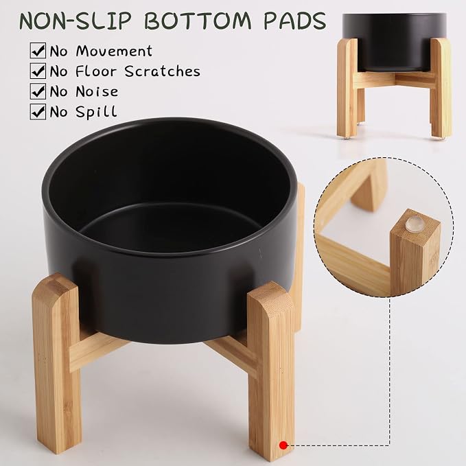 Petygooing Black Elevated/Raised Ceramic Dog Bowl for Medium and Large Breeds, Dog Food Water Dish with Stand,Pet Feeding Bowl with Anti Slip Rubber Large Dogs(1800ml 7.6 Cups) - Image 4