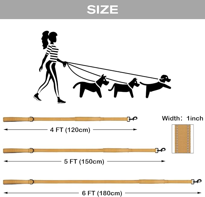 Joytale Dog Leash for Large Dogs that Pull, Double Handle, 5FT, Khaki | Traffic Handle for Control, Padded Handle Reduces Hand Strain, Reflective Stitching for Night Safety, Strong Nylon Webbing - Image 6