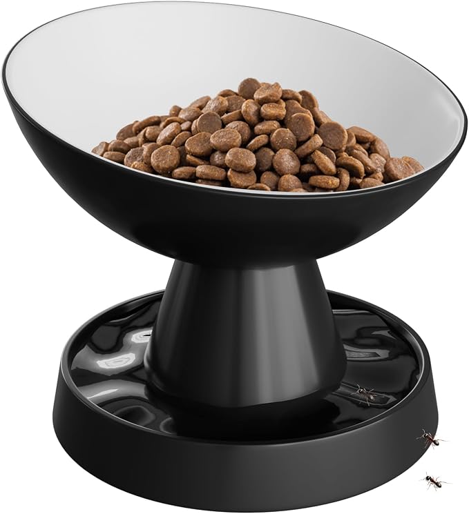 Raised Cat Food Bowl, Ceramic 15° Tilted Cat Bowl(Black) | Ant-Proof Design, for Whisker & Neck Fatigue, Protect Pet's Spine, Titled Anti-Vomiting Cat Dish, All Life Stage by Pawinner