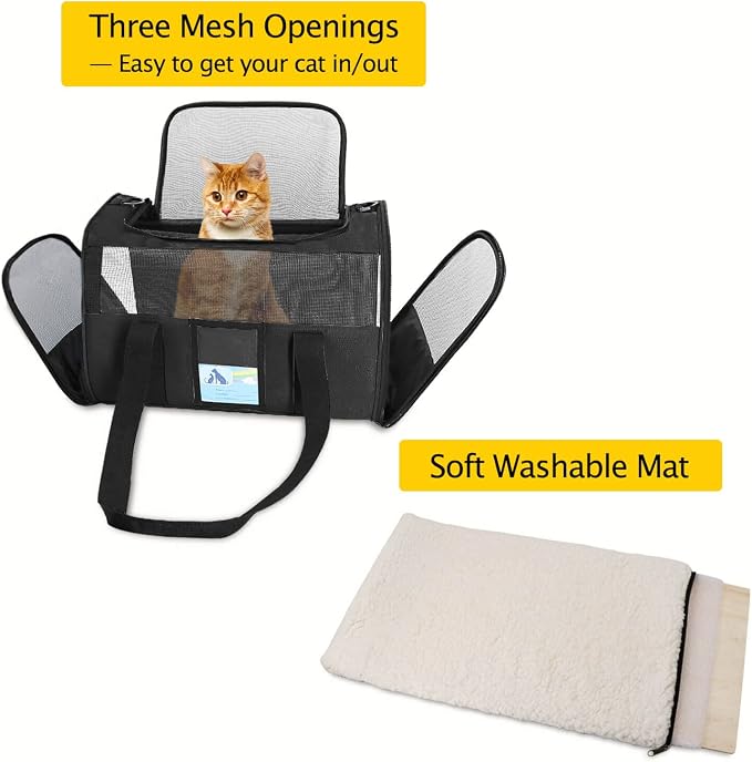 Refrze Pet Carrier Airline Approved, Cat Carriers for Medium Cats Small Cats, Soft Dog Carriers for Small Dogs, TSA Approved Pet Carrier for Cat Dog of 15 Lbs, Puppy Carrier,Black - Image 3